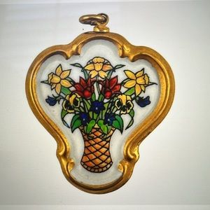 Franklin Mint Fine Porcelain Easter Bouquet Pendant , 24k Gold, 1980s Limited Ed